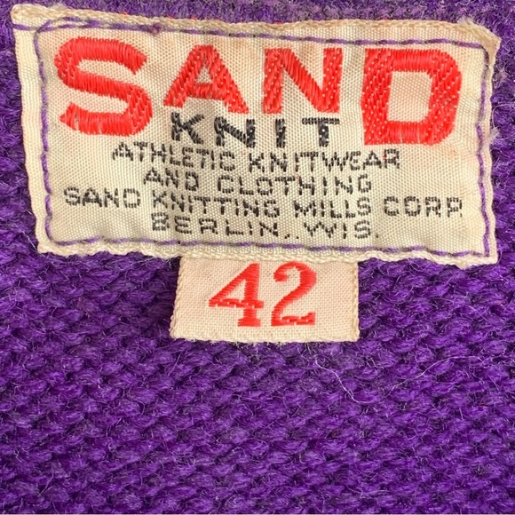 Vintage 50s 60s Varsity Lettermans Sweater Sand Knit Tag Size 42 V Neck Letter F - Picture 3 of 4